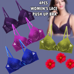 4pcs Women's Lace Underwire Push Up Bra Sexy Underwear Bras For Women Bralette Lingerie Intimates, Assorted Color